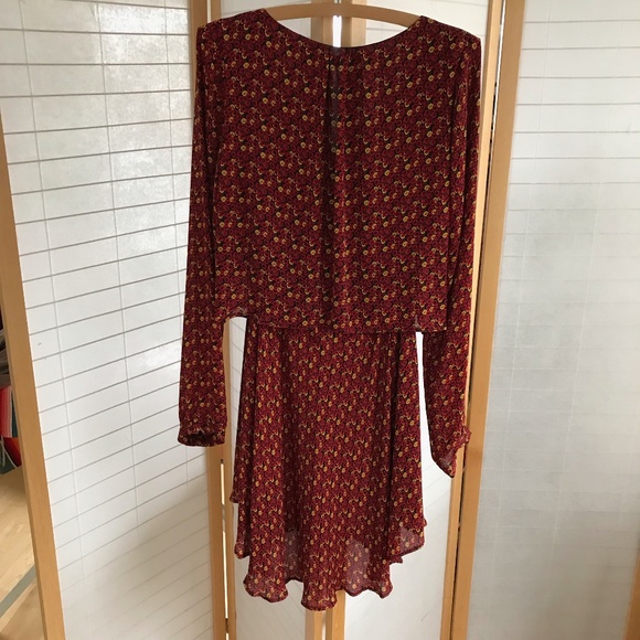 NWT AMOUR VERT sz S floral long sleeve dress  red yellow floral lettuce edge - Picture 4 of 11